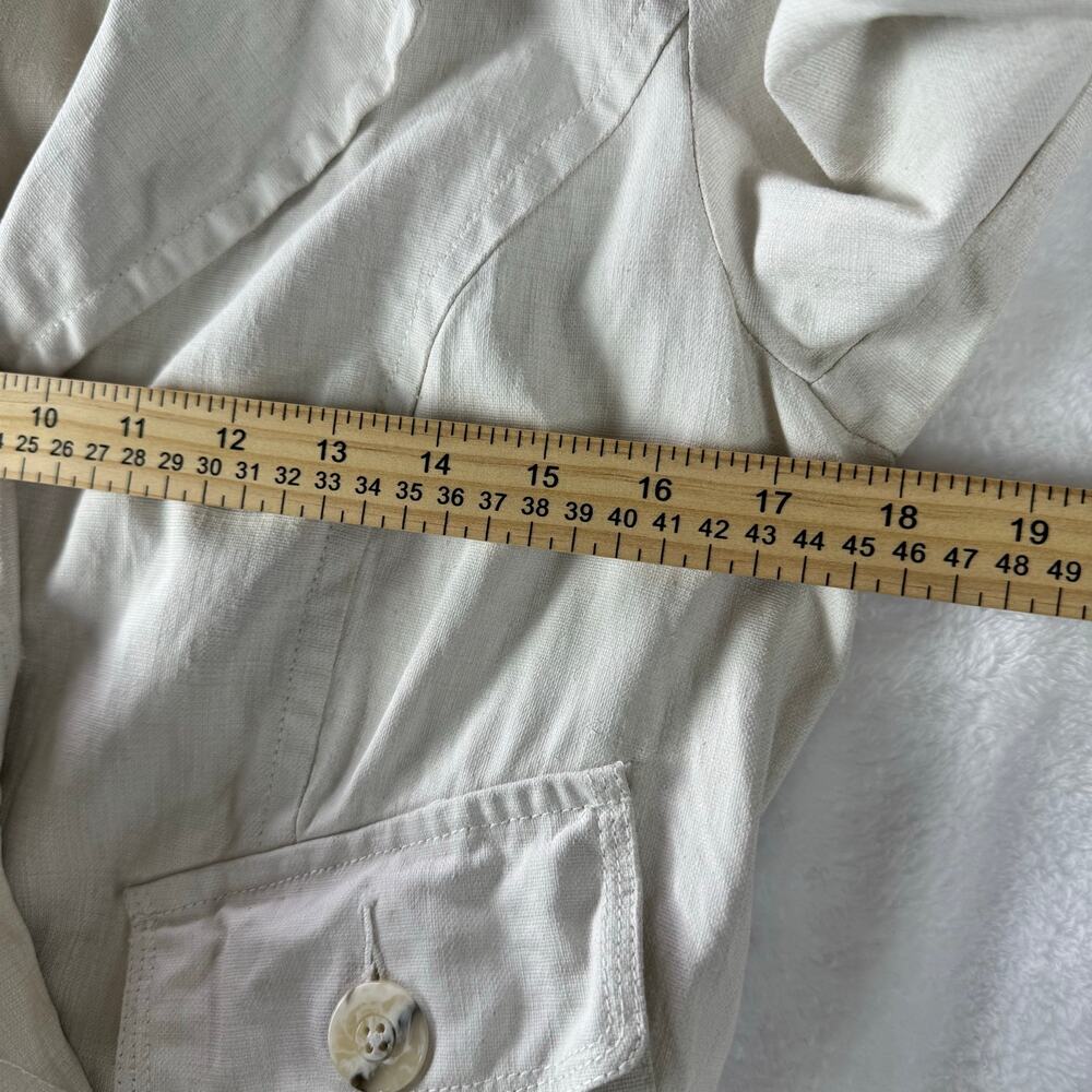 CAbi White Ruffle Blazer Jacket Medium Cropped 100% Linen Blend Military Chic - Picture 7 of 10